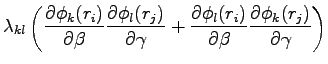 $\displaystyle \lambda_{kl} \left ( \frac{\partial \phi_k(r_i)}{\partial \beta} ...
...hi_l(r_i)}{\partial \beta} \frac{\partial \phi_k(r_j)}{\partial \gamma} \right)$